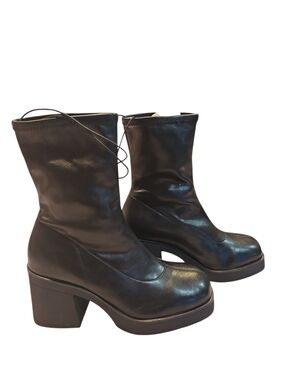 Steve Madden Ryker Woman Black Chunky Platform Block Heel Ankle Boots Size 9 M